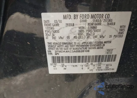 2010 Ford Edge Limited z USA, uszkodzony, nr VIN 2FMDK4KC3ABB28108